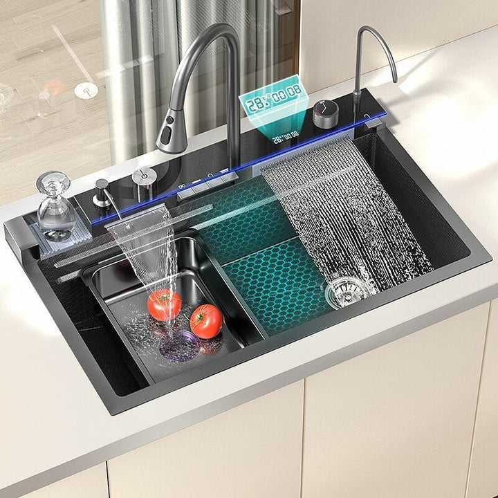IntelliFlow | Smart Stainless Steel Sink with Multifunction Faucet, Digital Temperature Display &amp; Cold/Hot Water Control