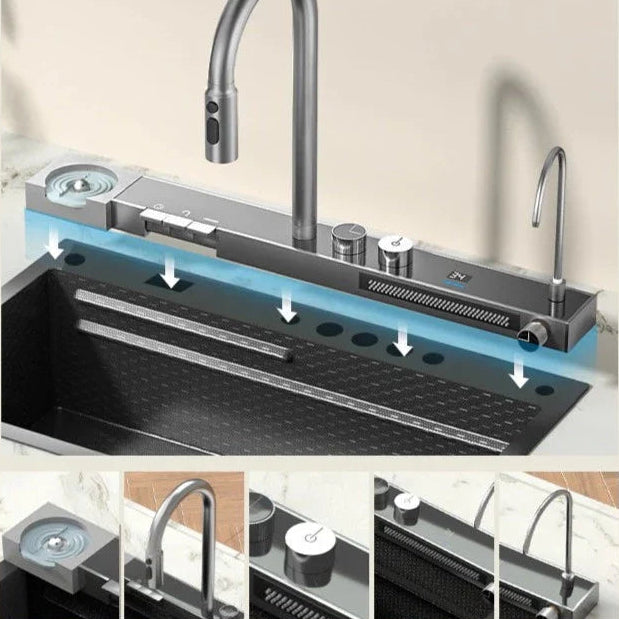 IntelliFlow | Smart Stainless Steel Sink with Multifunction Faucet, Digital Temperature Display &amp; Cold/Hot Water Control