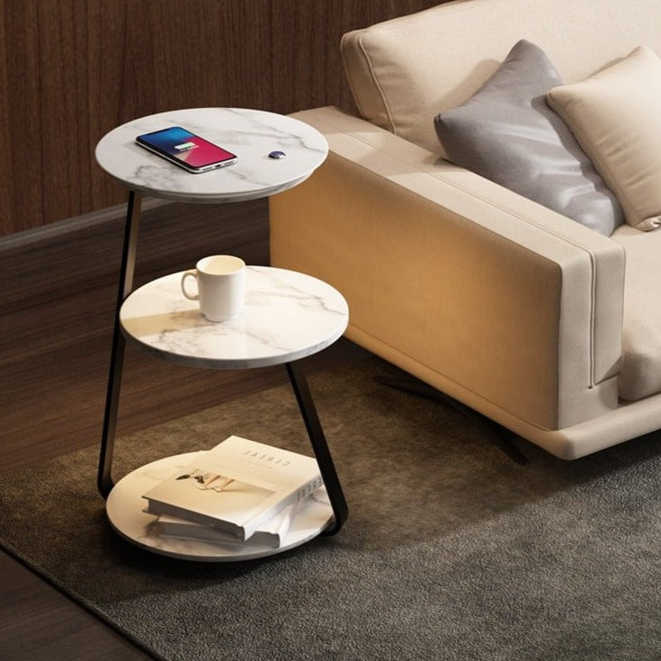 Modern Side Table with Wireless Charger &amp; Built-in Lamp | 60×36×34 cm