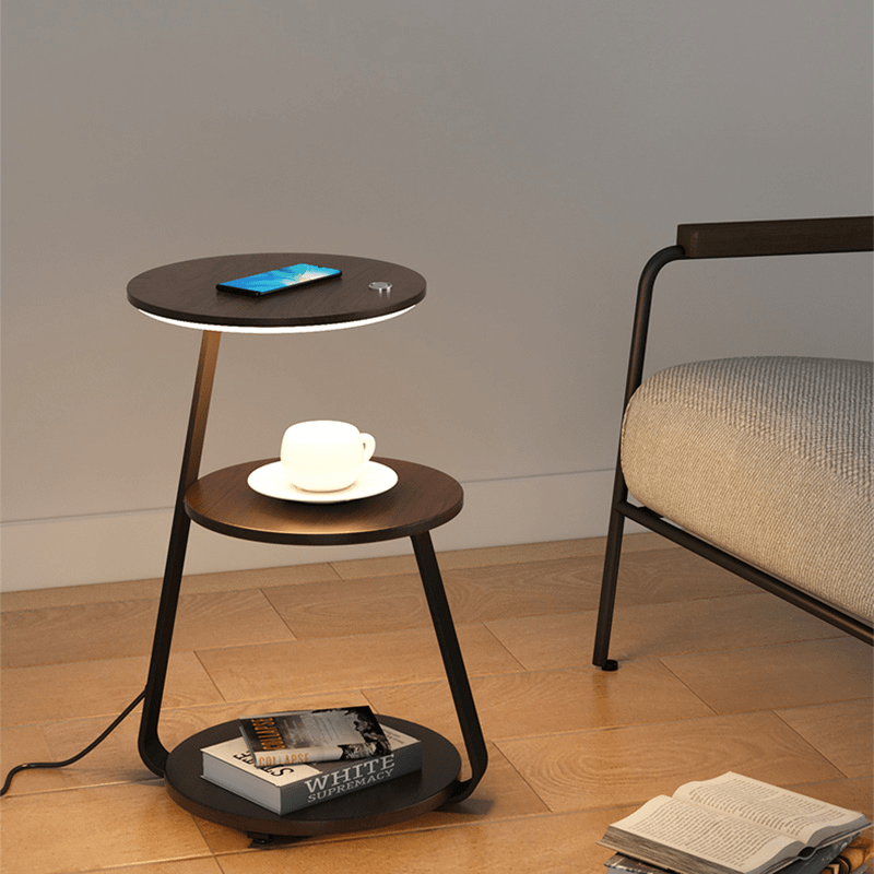 Modern Side Table with Wireless Charger &amp; Built-in Lamp | 60×36×34 cm
