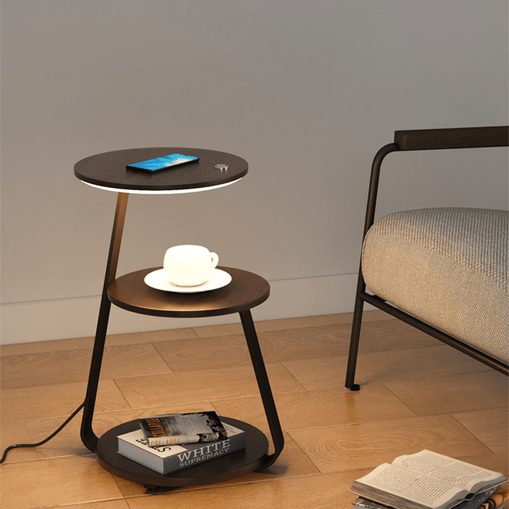Modern Side Table with Wireless Charger &amp; Built-in Lamp | 60×36×34 cm