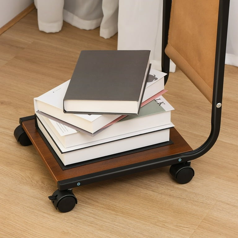 Elegant Side Table on Wheels | C-Shaped Table with Wheels, 2 Tiers &amp; Side Compartment for Bedroom, Living Room or Office