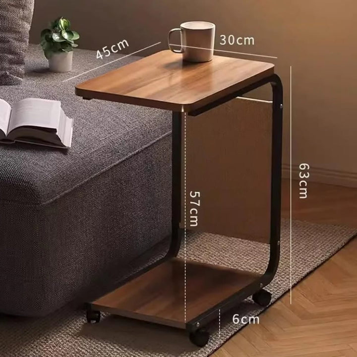 Elegant Side Table on Wheels | C-Shaped Table with Wheels, 2 Tiers &amp; Side Compartment for Bedroom, Living Room or Office