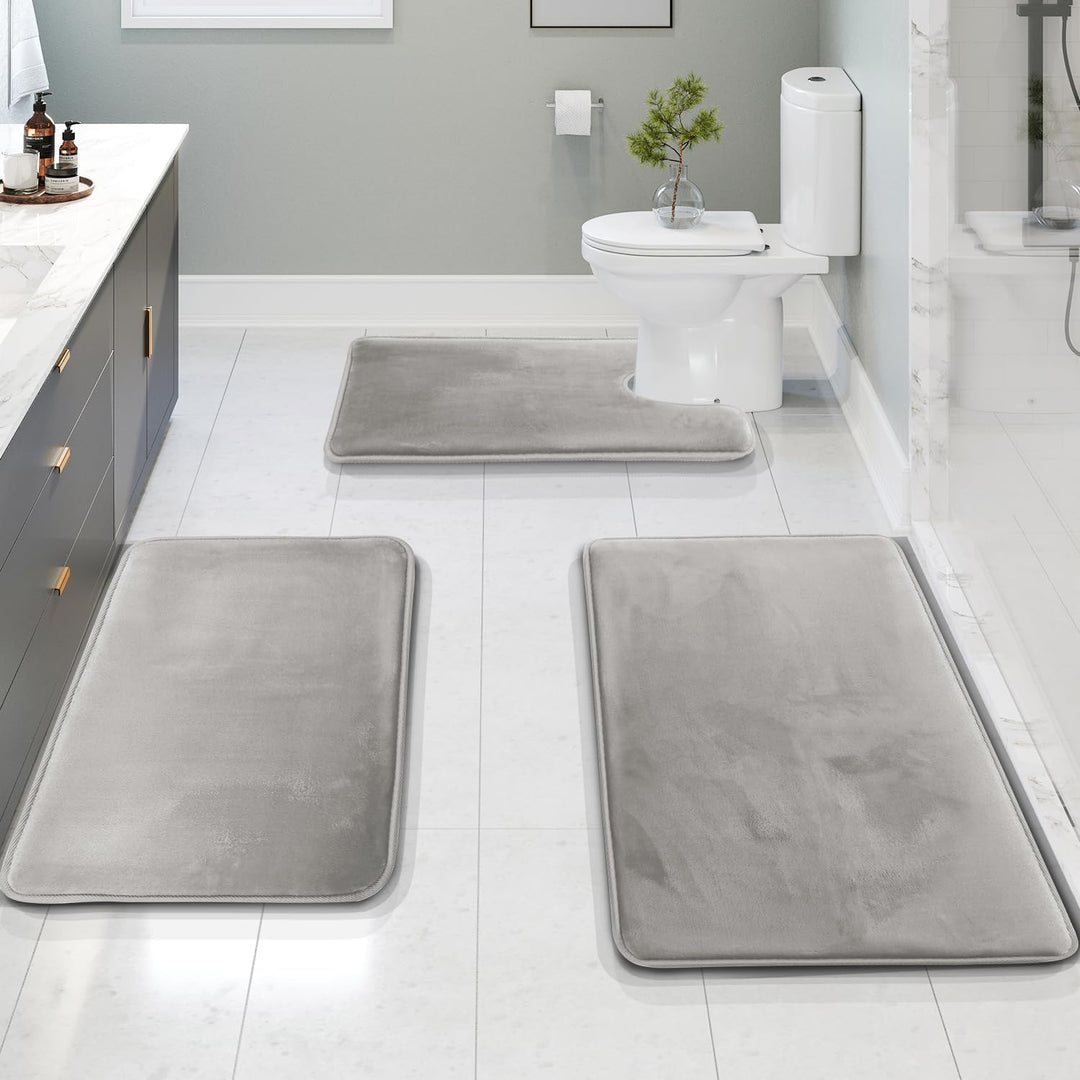 VelvaLuxe Memory Foam Bath Mat Set | 3-piece | Ultra-soft &amp; Non-slip