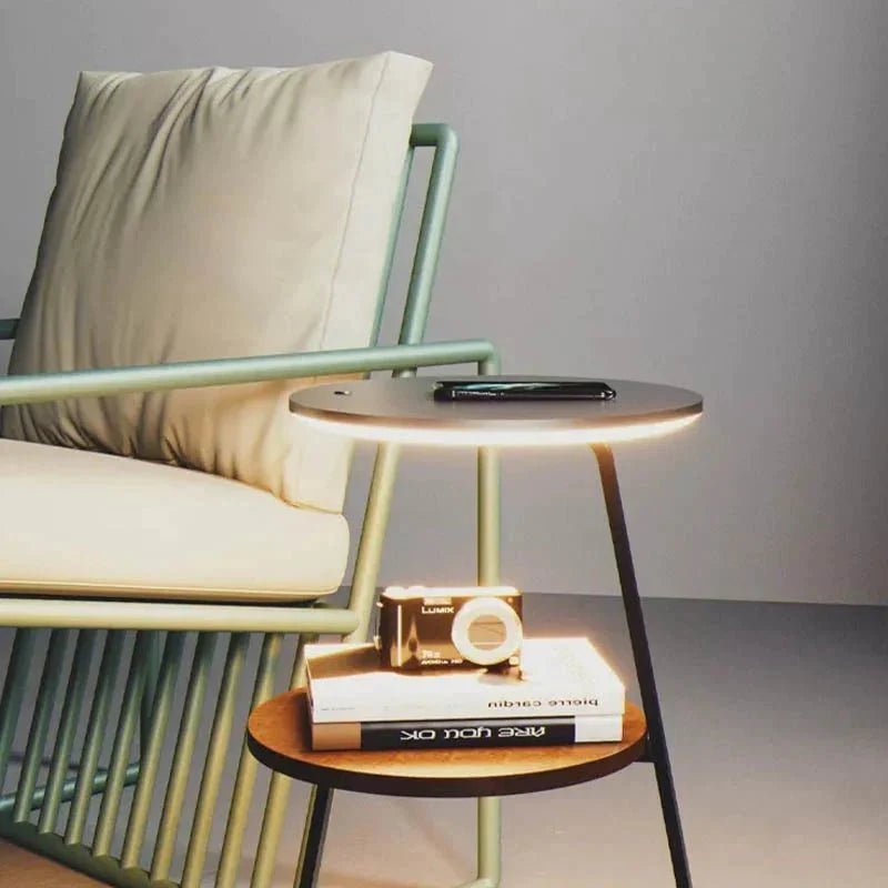 Modern Side Table with Wireless Charger &amp; Built-in Lamp | 60×36×34 cm