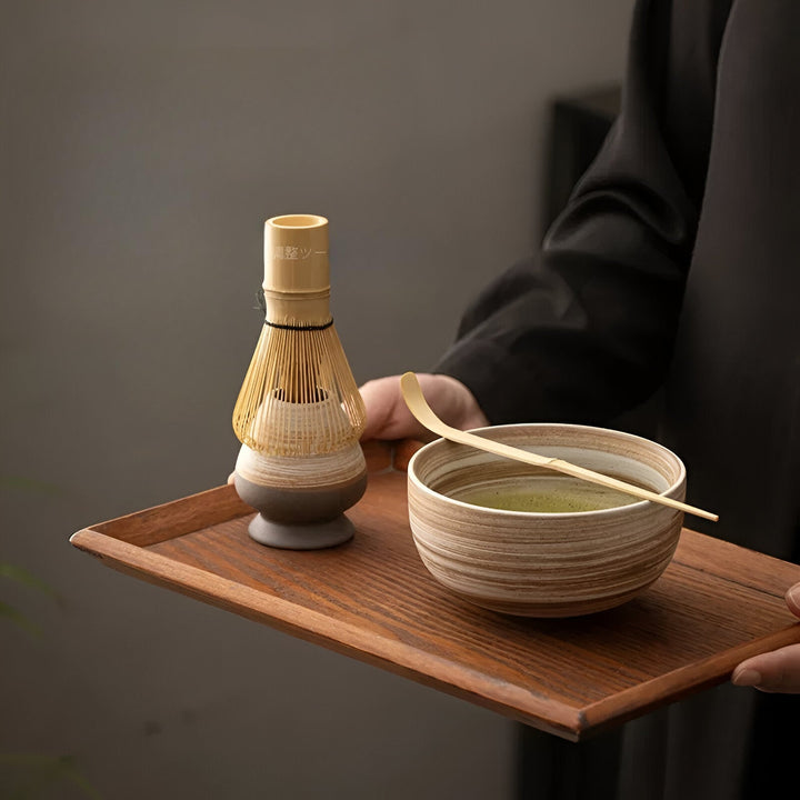 Matcha Tea Set Traditional Japanese 4-Piece Tea Set Made of Bamboo &amp; Ceramic