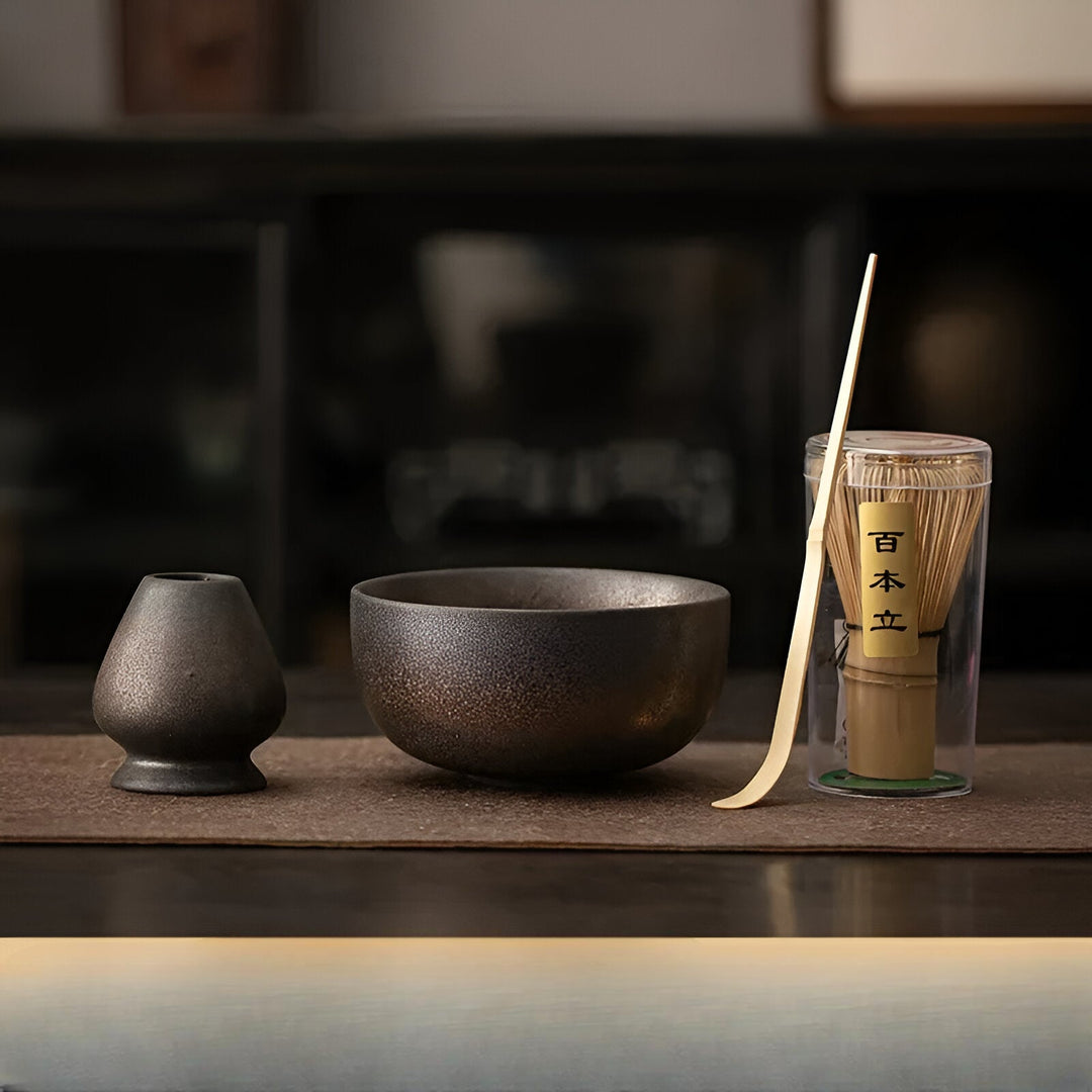 Matcha Tea Set Traditional Japanese 4-Piece Tea Set Made of Bamboo &amp; Ceramic