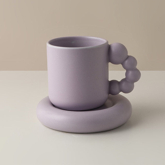 Handmade Porcelain Cup and Saucer Set | Minimalist Geometric Design | 401-500 ml