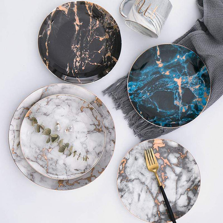 Michaelangelo | Luxury Marble Porcelain Plates with Gold Rims – Dessert, Steak &amp; Dinner Plates