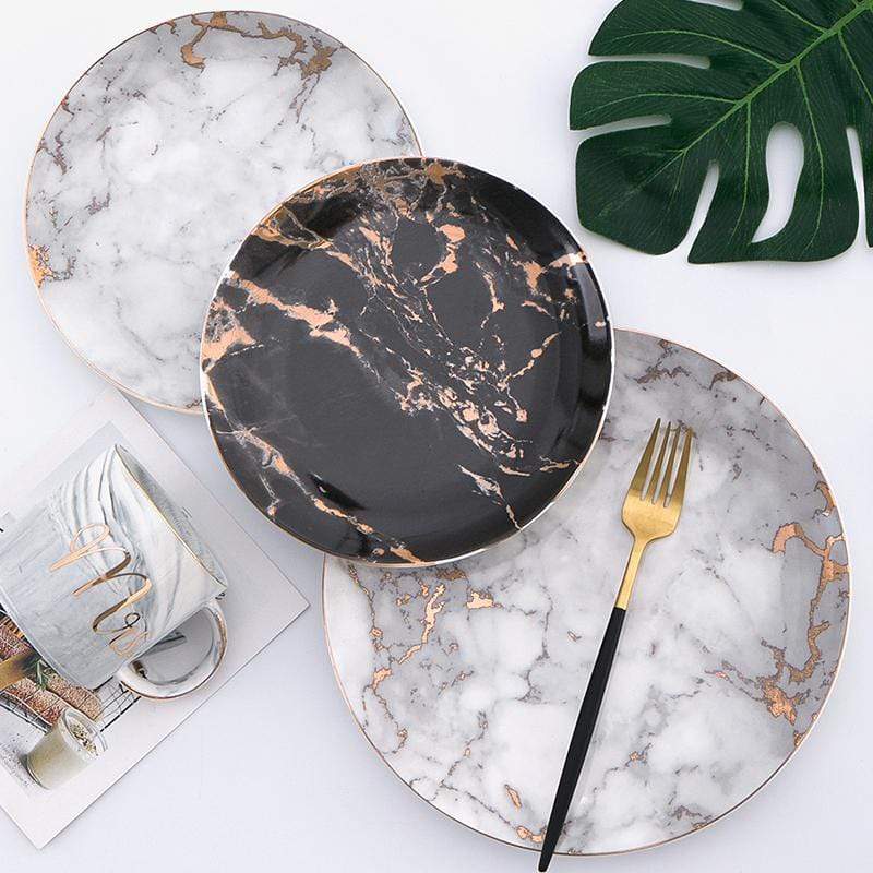 Michaelangelo | Luxury Marble Porcelain Plates with Gold Rims – Dessert, Steak &amp; Dinner Plates