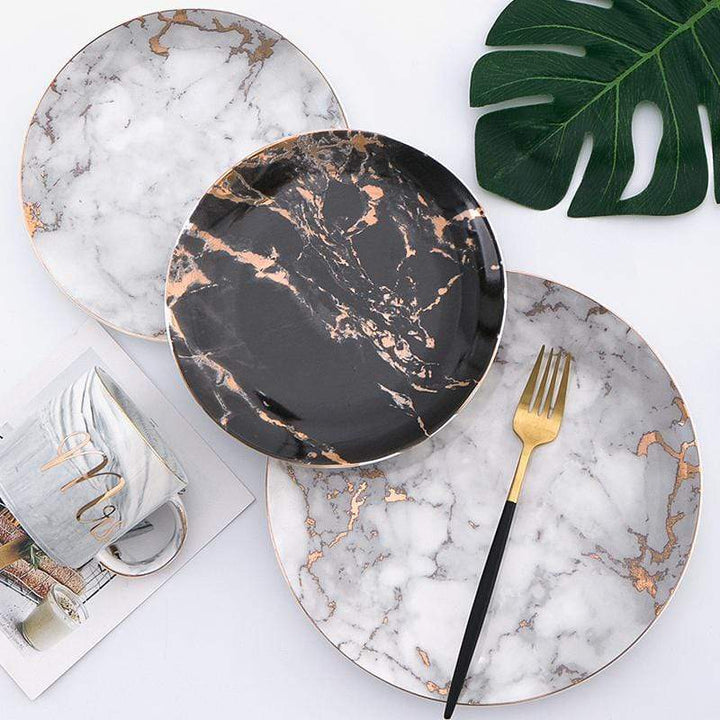 Michaelangelo | Luxury Marble Porcelain Plates with Gold Rims – Dessert, Steak &amp; Dinner Plates