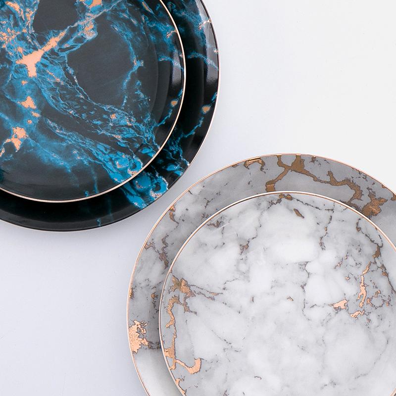 Michaelangelo | Luxury Marble Porcelain Plates with Gold Rims – Dessert, Steak &amp; Dinner Plates