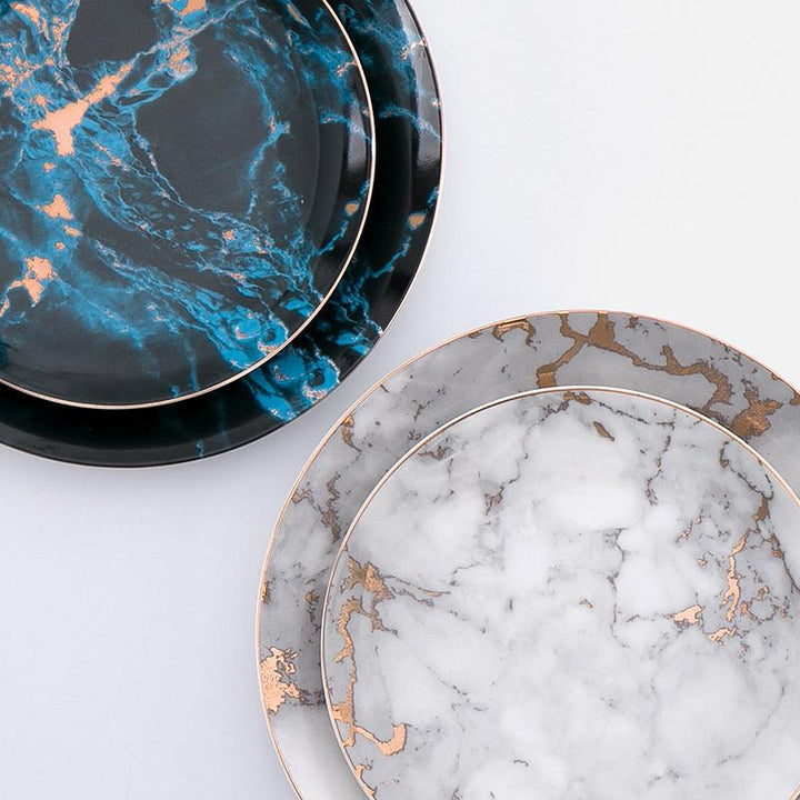 Michaelangelo | Luxury Marble Porcelain Plates with Gold Rims – Dessert, Steak &amp; Dinner Plates