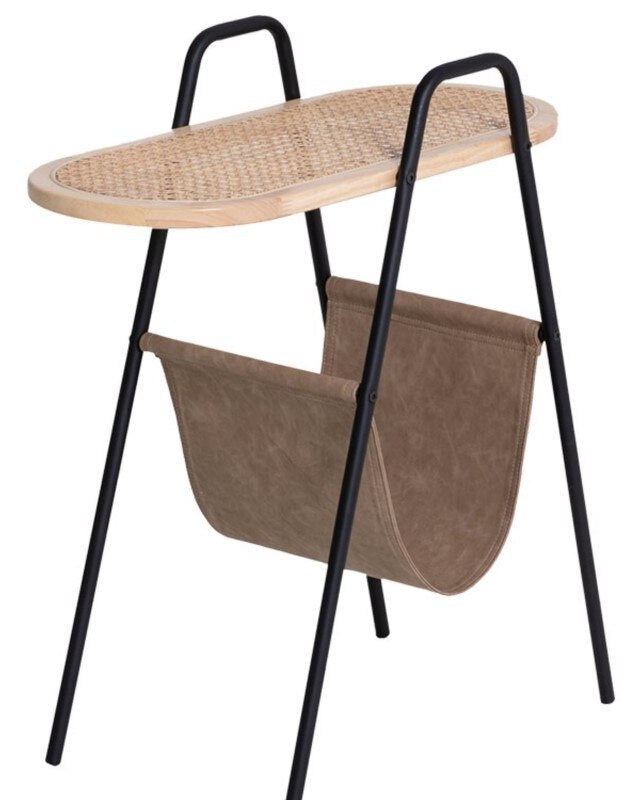 Nordic Narratives | Scandinavian Side Table – Solid Wood, Metal &amp; Rattan Design