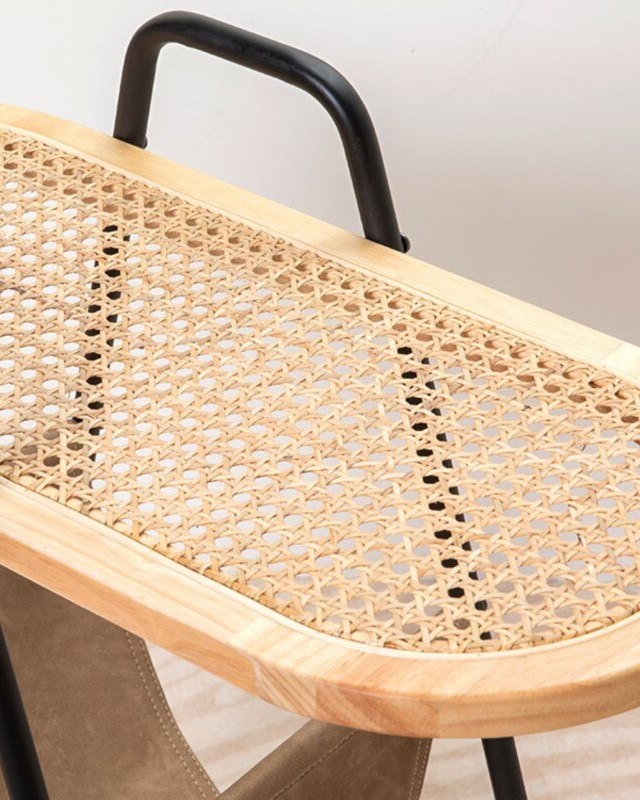 Nordic Narratives | Scandinavian Side Table – Solid Wood, Metal &amp; Rattan Design