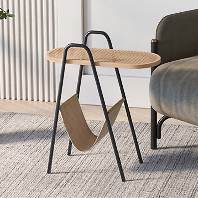 Nordic Narratives | Scandinavian Side Table – Solid Wood, Metal &amp; Rattan Design
