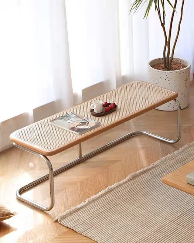 Serenity Rattan Sofa | Minimalist Cherry Wood Sofa with Rattan and Stainless Steel