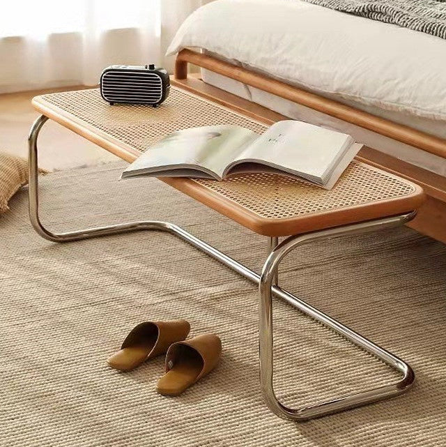 Serenity Rattan Sofa | Minimalist Cherry Wood Sofa with Rattan and Stainless Steel