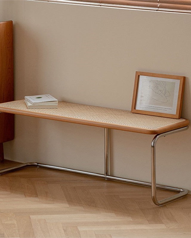 Serenity Rattan Sofa | Minimalist Cherry Wood Sofa with Rattan and Stainless Steel