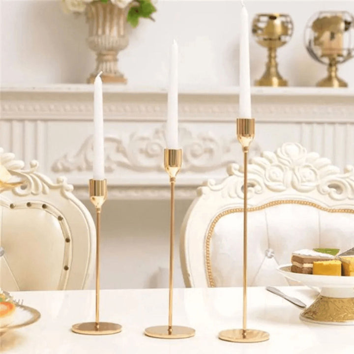 Set of 3 Gold Candlesticks | Luxury Decoration