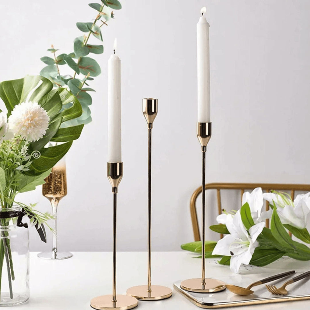 Set of 3 Gold Candlesticks | Luxury Decoration
