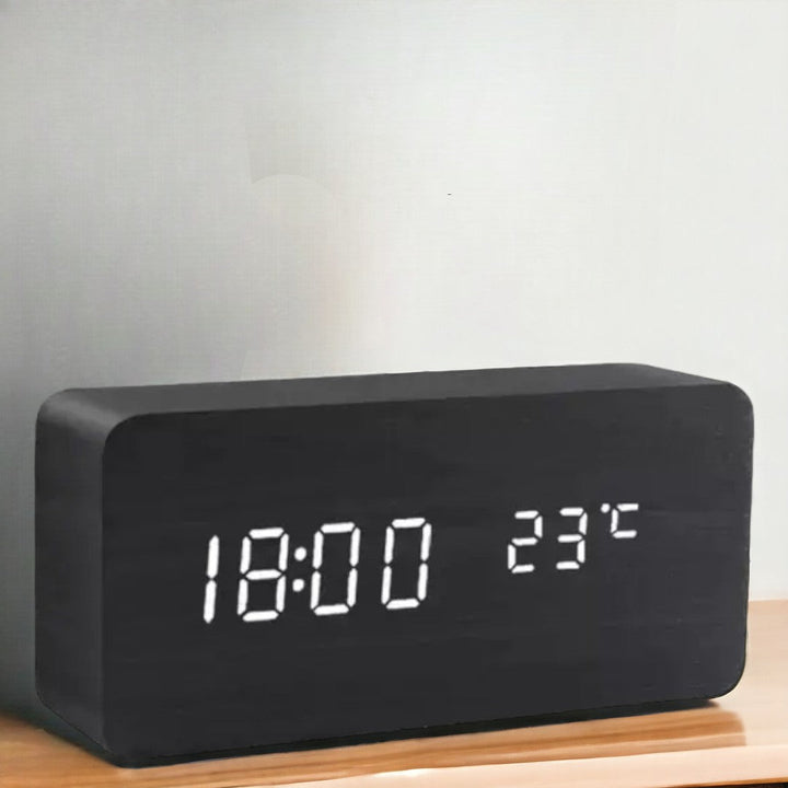 WoodGlow™ Wooden Digital Alarm Clock | LED Display, Voice Control &amp; Temperature Display