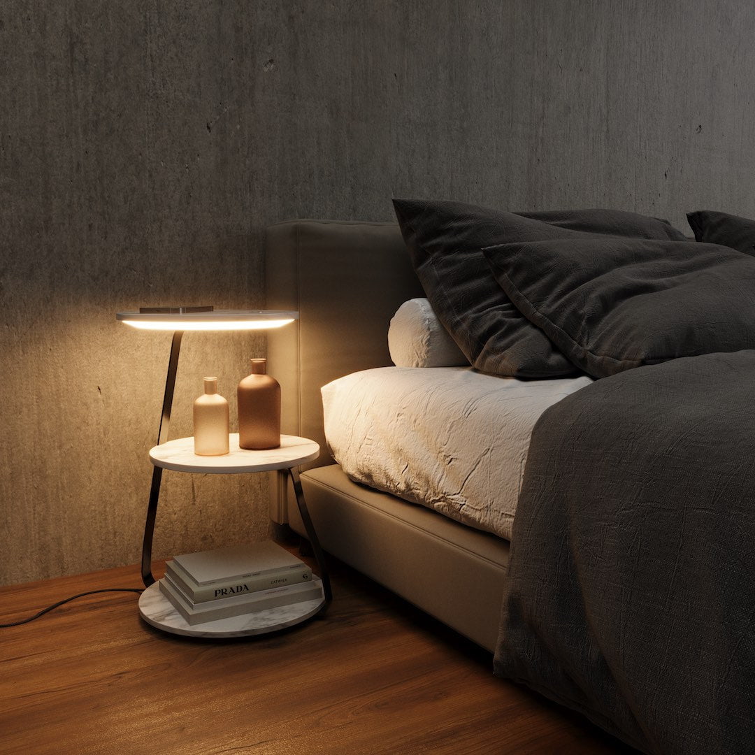 Modern Side Table with Wireless Charger &amp; Built-in Lamp | 60×36×34 cm
