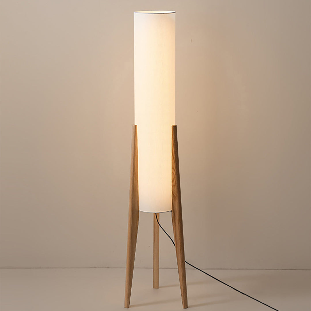 Walnut Standing Lamp | Scandinavian Retro Design | Solid Walnut Wood &amp; Fabric Shade