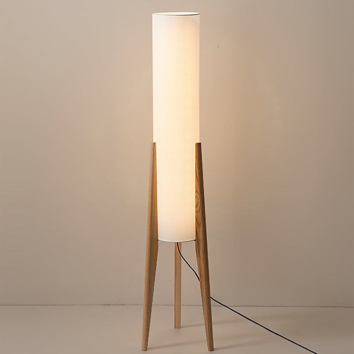 Walnut Standing Lamp | Scandinavian Retro Design | Solid Walnut Wood &amp; Fabric Shade