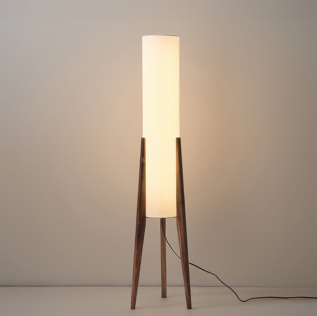 Walnut Standing Lamp | Scandinavian Retro Design | Solid Walnut Wood &amp; Fabric Shade