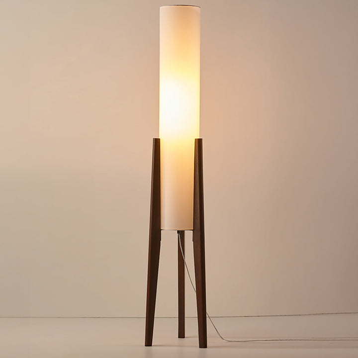 Walnut Standing Lamp | Scandinavian Retro Design | Solid Walnut Wood &amp; Fabric Shade